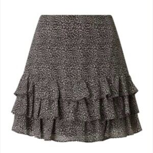 Michael Kors Black and Gray Leopard Tiered Ruffle Skirt